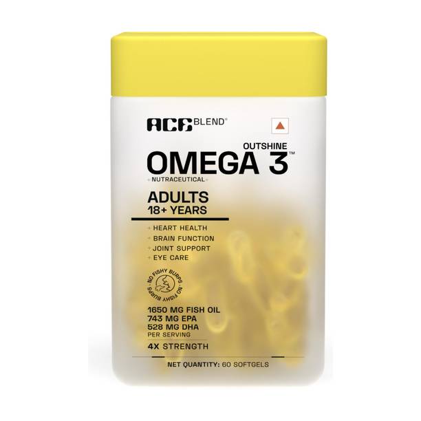 Ace Blend Outshine Omega 3 Fish Oil 4X Strength - 1650mg,743 EPA & 528 DHA For Men & Women