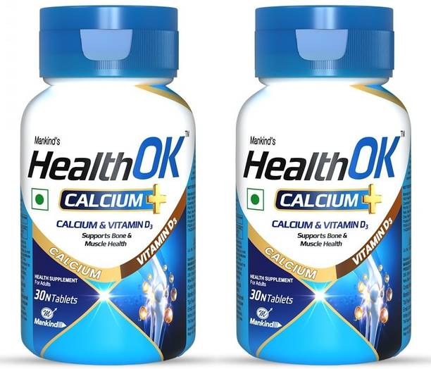 Health Ok OK Calcium Tablets with Vitamin D3 Bone Density Support, 15 Tablets x 2