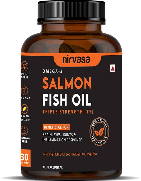 Nirvasa Omega 3 Salmon Fish Oil (Triple Strength) Softgels | For Heart, Brain & Bones