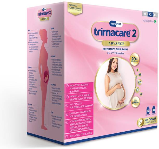 Plus Plus Lifesciences LLP TRIMACARE 2 Advance Multivitamin for Pregnancy Iron, Calcium, Veg DHA Pack of 1