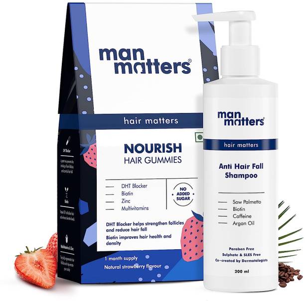 Man Matters DHT Blocker Anti Hair Fall Shampoo 200ml and Biotin Hair Gummies (1 Month Pack)