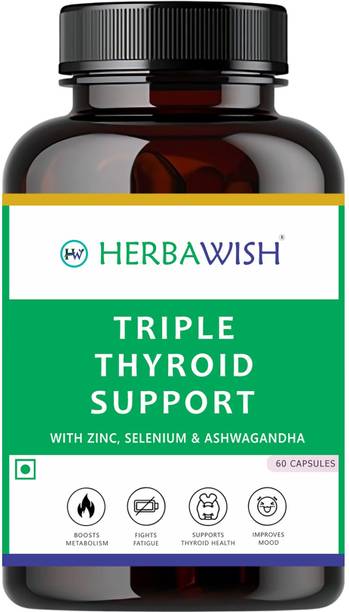 HERBAWISH Triple Thyroid Support | Ashwagandha - Selenium - Sea Kelp - L-Tyrosine - Iodine