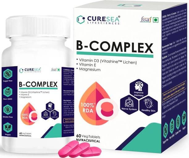 CURESEA LIFESCIENCES Vegan Vitamin B Complex with Vitamin D3, E and Magnesium | For Women & Men