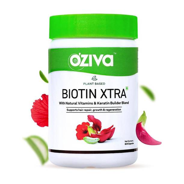 OZiva Plant Based Biotin Xtra with Keratin Builder for Hair Repair & Regeneration