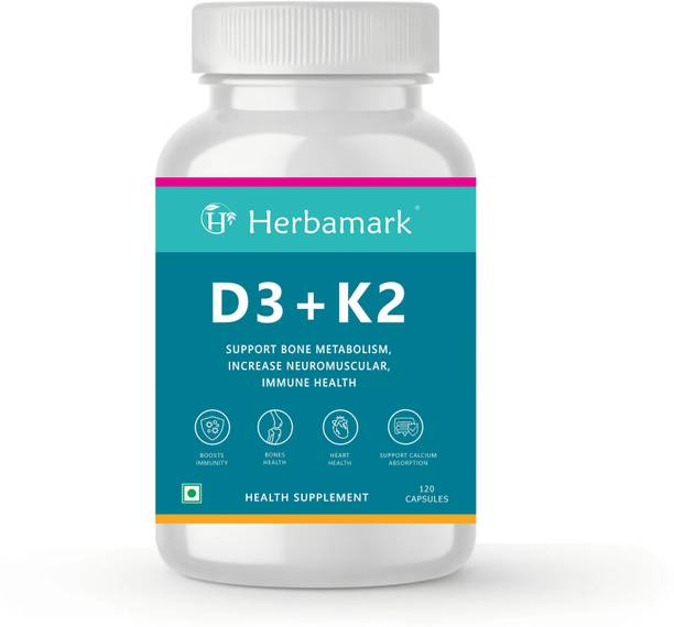 Herbamark D3 K2 | Vitamin D3 & K2 | Supports Immunity, Bone, Heart & Calcium Absorption