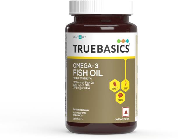 TRUEBASICS Omega 3 Fish Oil Capsules for Men & Women, Triple Strength with 1150mg of Omega