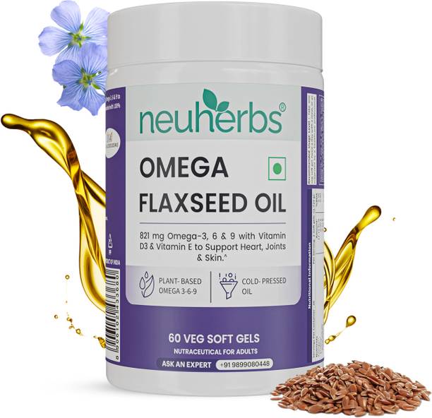 Neuherbs Flaxseed Oil Capsules | Cold Pressed with Omega 3 6 9 for Heart, Joint, Skin
