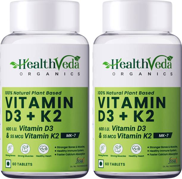 Health Veda Organics Vitamin D3+K2 as MK7 Support Healthy Bones, Boosts Immune System For Men & Women