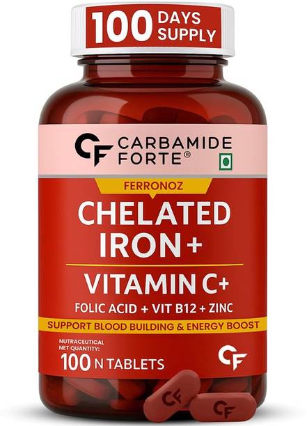 CARBAMIDE FORTE Chelated Iron Tablets for Women & Men with Vitamin C, Folic Acid Iron Supplement