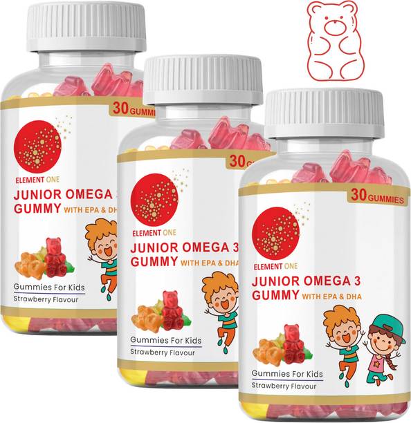 ELEMENT ONE Junior Omega 3 Fish Oil Gummies with EPA & DHA | Strawberry Flavour | 90 Gummies