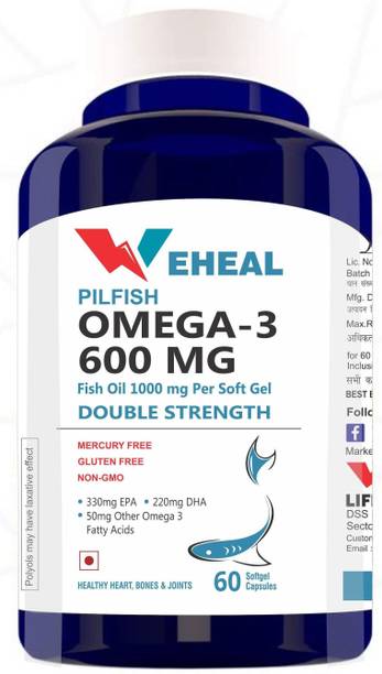 PILFISH Weheal Omega 3 600mg | Double Strength 1000mg Fish Oil | No Fishy Burps