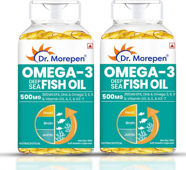 Dr. Morepen Omega 3 Fish Oil 500 mg | DHA & EPA 300mg | No Fishy Burp & Taste | Heart Health