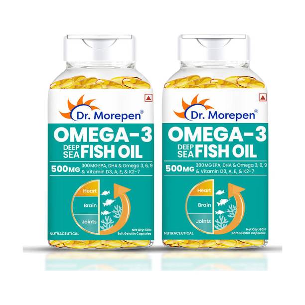 Dr. Morepen Omega-3 Deep Sea Fish Oil | 500mg Capsules with Vitamin A & E| No Fishy Burps