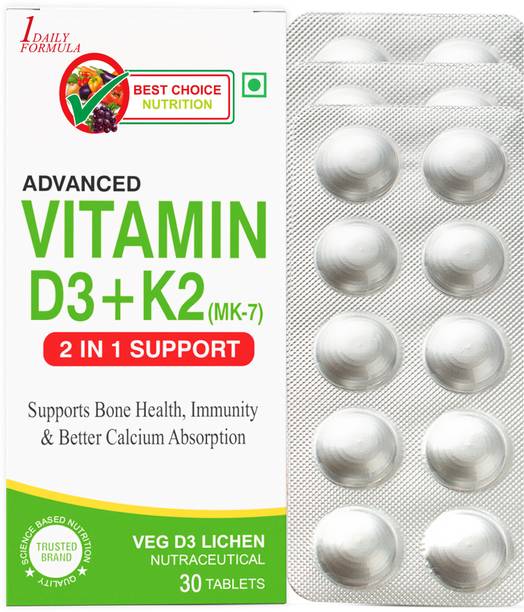 1DAILYFORMULA Best Choice Nutrition Vitamin D3 + K2 MK-7 Tablets Bone Health & Calcium Support