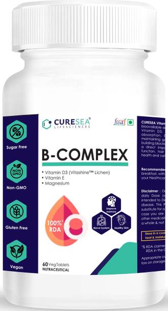 CURESEA LIFESCIENCES Vegan Vitamin B Complex with Vitamin D3, E and Magnesium | For Women & Men