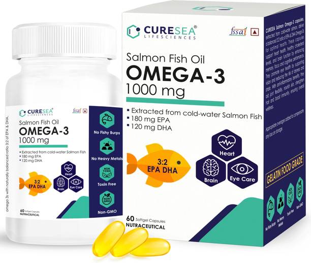 CURESEA LIFESCIENCES Omega 3 Salmon Fish Oil 1000mg (180mg EPA & 120mg DHA) For Men And Women
