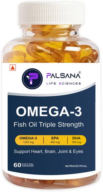 PALSANA LIFE SCIENCES Omega 3 Fish Oil Capsules 1250mg | 450mg EPA & 300mg DHA | For Heart & Brain