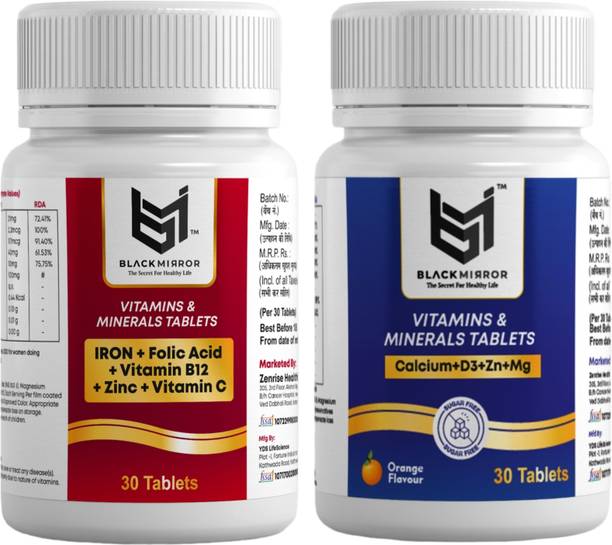 Black mirror IRON, CALCIUM VIT B12 WITH D3 & C, FOLIC ACID, ZINC SUPPLIMENTS TABLETS