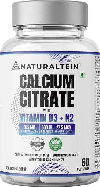 NATURALTEIN Calcium Citrate with Vitamin D3 + K2 (MK7) | Bone & Joint Support