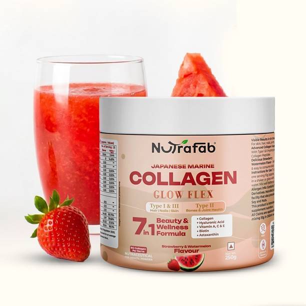 Nutrafab Collagen Type 1 & 2 Powder for Skin, Hair, Nails & Joint | Strawberry Watermelon