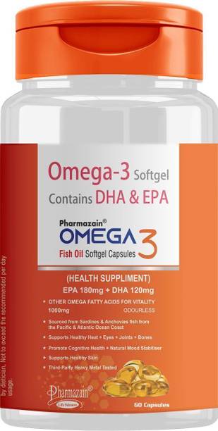 PHARMAZAIN LIFE SCIENCES Omega 3 Fish oil 60 capsules 1000 mg DHA for brain, heart & eye