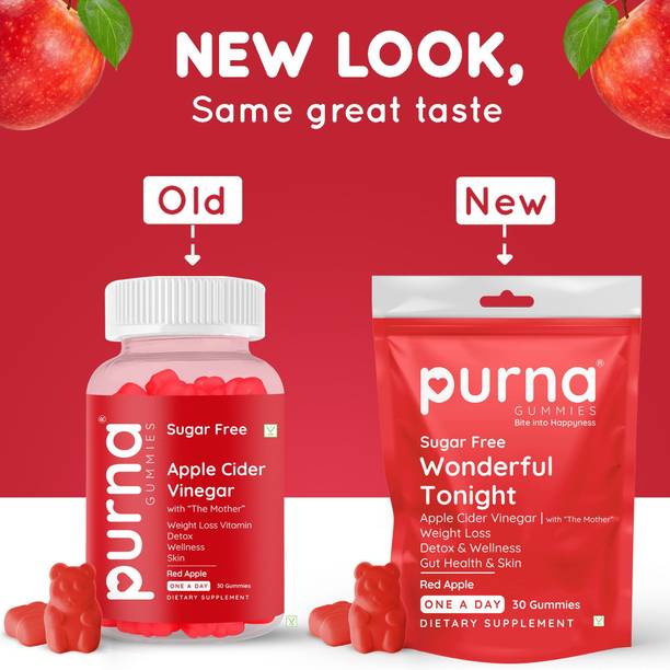 Purna Gummies Sugar Free Apple Cider Vinegar for Adults & Kids - Better Digestion & Clear Skin