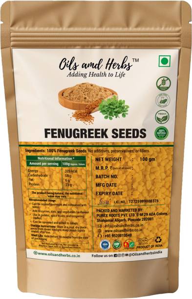 Oils and Herbs Fenugreek Seeds 100g Whole Methi Dana for Cooking, Digestion & Hair Care