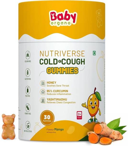 BabyOrgano Nutriverse Cold & Cough Gummies Kids 2-15 Yrs | Relieves Dry Cough & Non-Drowsy