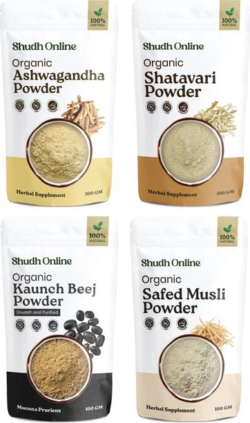 Shudh Online Ashwagandha, Safed White Musli, Kaunch Seed, Shatavari Powder, Testesterone Churna