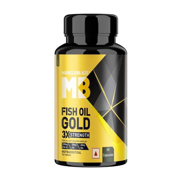 MUSCLEBLAZE Omega 3 Fish Oil Gold, 3x Triple Strength, 1300mg (500mg EPA & 400mg DHA)