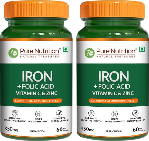 Pure Nutrition Iron with Folic Acid, Zinc, Vitamin C For Haemoglobin Production & Immunity