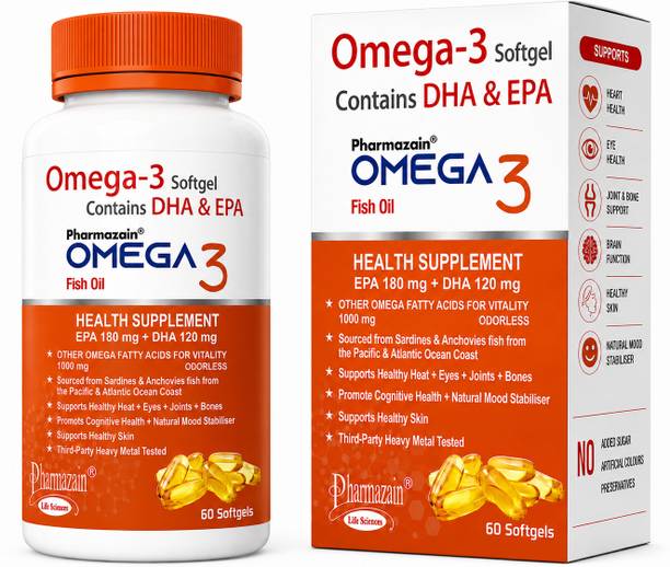 PHARMAZAIN Omega 3 Capsules Fish Oil Capsules for Heart and Bone Health
