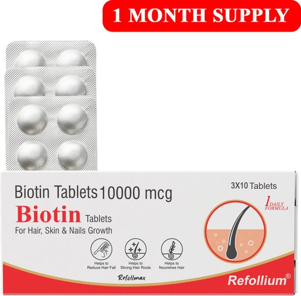 1DAILYFORMULA Refollium Biotin 10,000 mcg for Hair Fall control, Strong Hair & Hair Growth