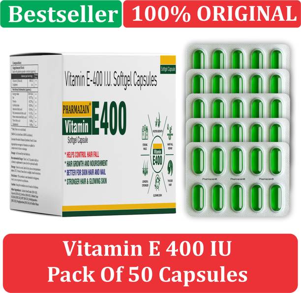 PHARMAZAIN LIFE SCIENCES Vitamin E 400 IU Capsule for Glowing Face, Skin and Hair Nutrition (50 Capsules)