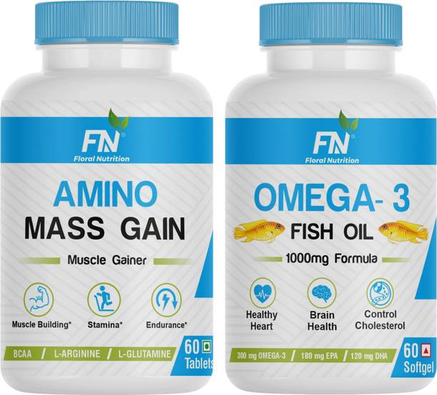 Floral Nutrition Omega 3 Fish Oil 1000mg & Amino Mass Gain for Muscle Gain Men & Women