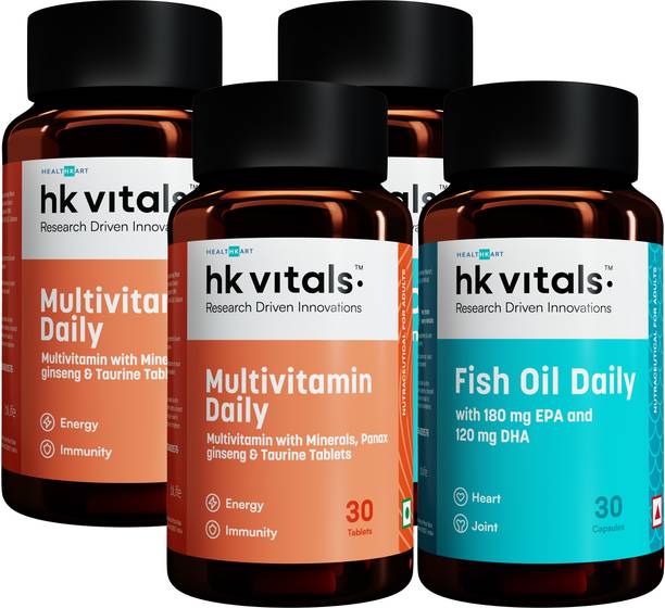 HEALTHKART HK Vitals Multivitamin + Fish Oil (30N + 30N), Pack of 2, 2 Piece(s)/Pack