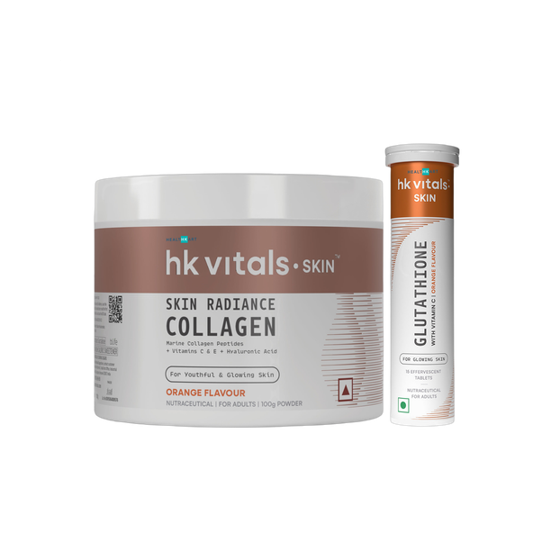 HEALTHKART hk vitals Skin Radiance Collagen (100g) & Glutathione Effervescent|Orange