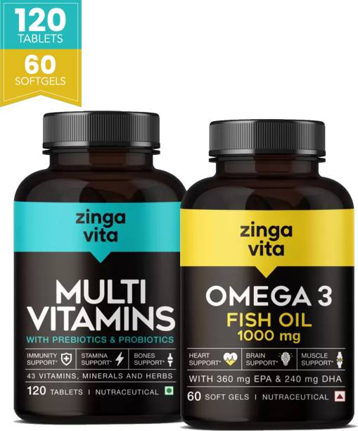 Zingavita Omega 3 Fish Oil Maximum Strength + Multivitamin Combo (60 Softgel +120 Tablets)