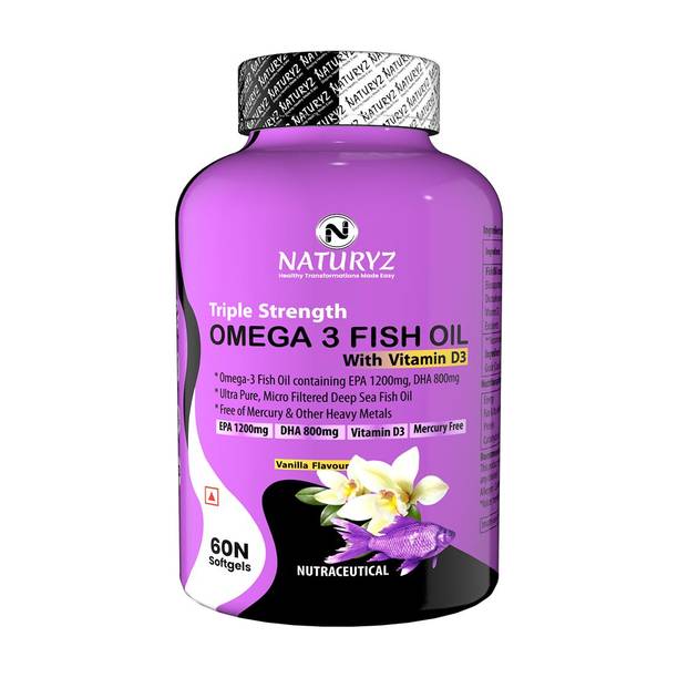 NATURYZ Triple strength fish oil with vitamin d EPA 1200 MG DHA 800mg vanilla flavour