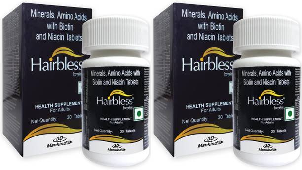 Hairbless Hair Supplement | Biotin and Niacin | Enriched with L-Cystiene | 30 Tabs x 2