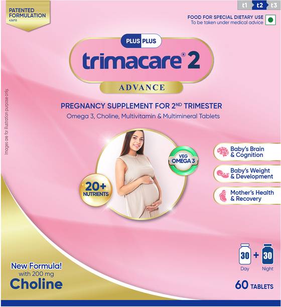 Plus Plus Lifesciences LLP TRIMACARE 2 Advance Multivitamin for Pregnancy Iron, Calcium, Veg DHA Pack of 2