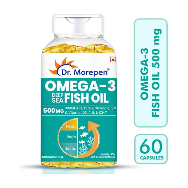 Dr. Morepen Omega-3 Deep Sea Fish Oil | 500mg Capsules with Vitamin A & E| No Fishy Burps