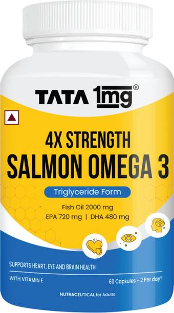 TATA 1mg Salmon 4X Omega Fish Oil | 2000 mg | EPA 720 mg, DHA 480 mg | 60 Capsules