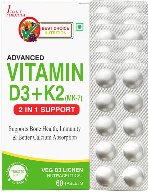 1DAILYFORMULA Best Choice Nutrition Vitamin D3 + K2 MK-7 Tablets Bone Health & Calcium Support