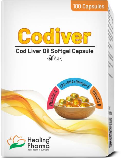healing pharma Codiver Cod Liver Oil Capsules Omega 3,Vitamin A and D|Cod Liver Oil Supplements