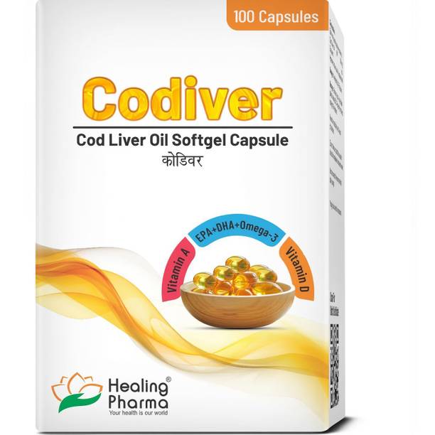 healing pharma Codiver Cod Liver Oil Capsules Omega 3,Vitamin A and D|Cod Liver Oil Supplements