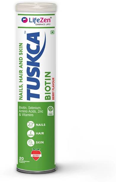 TUSKCA Biotin+Selenium+Zinc for Hair, Nails, Skin 20 Effervescent Tablets Berry Flavour