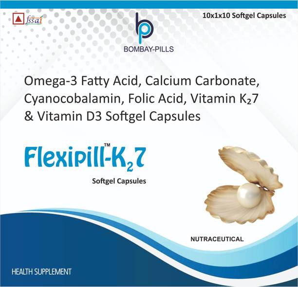 BOMBAYPILLS Flexipill K2 Omega 3 Calcium Vitamin D3 K2 Softgel Capsules