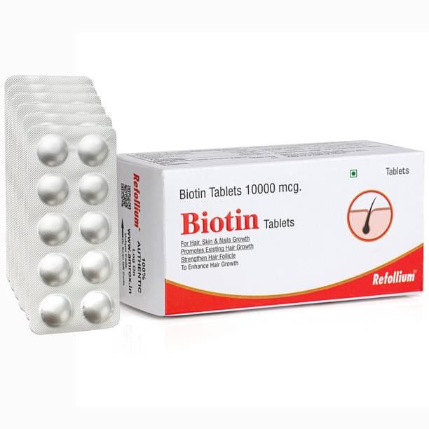 Refollium Advanced Biotin 10000 mcg For Strong Hair, Hair Fall Control & Healthy Skin