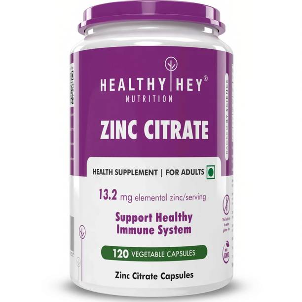 HealthyHey Nutrition Zinc Citrate, Supports Immune and Immunity - 120 Veg Capsules